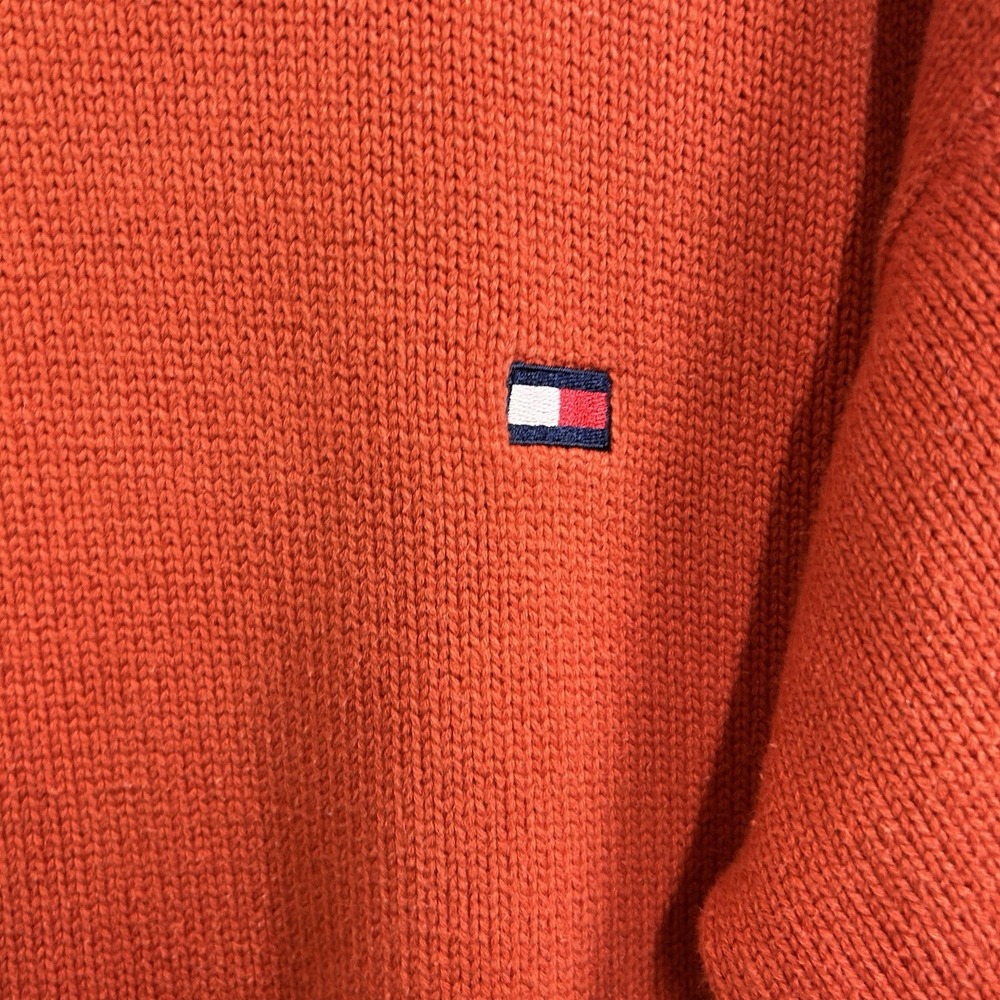 Y2K Tommy Hilfiger Sweater Men's L Heavyweight Crew Neck Orange - Picture 3 of 5